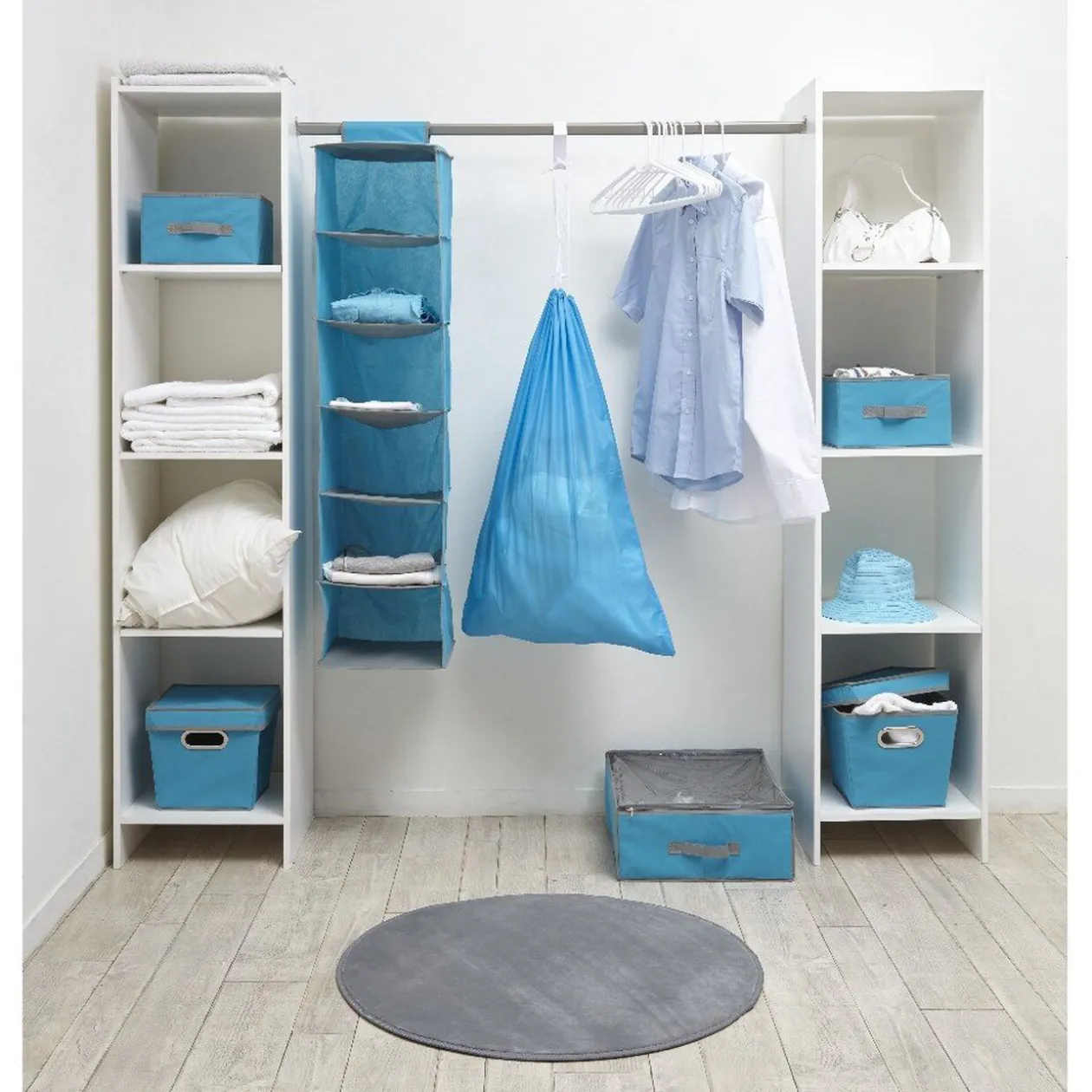 Set de rangement dressing bleu et blanc