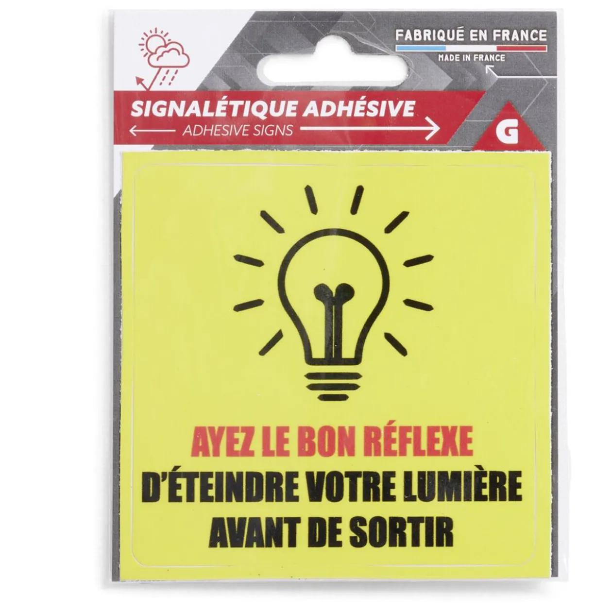 Signalétique adhésive "Bon réflexe lumière" - 8x8 cm