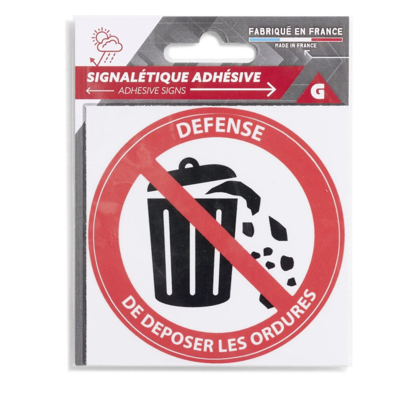 Signalétique adhésive "Défense de déposer les ordures" - 8x8 cm
