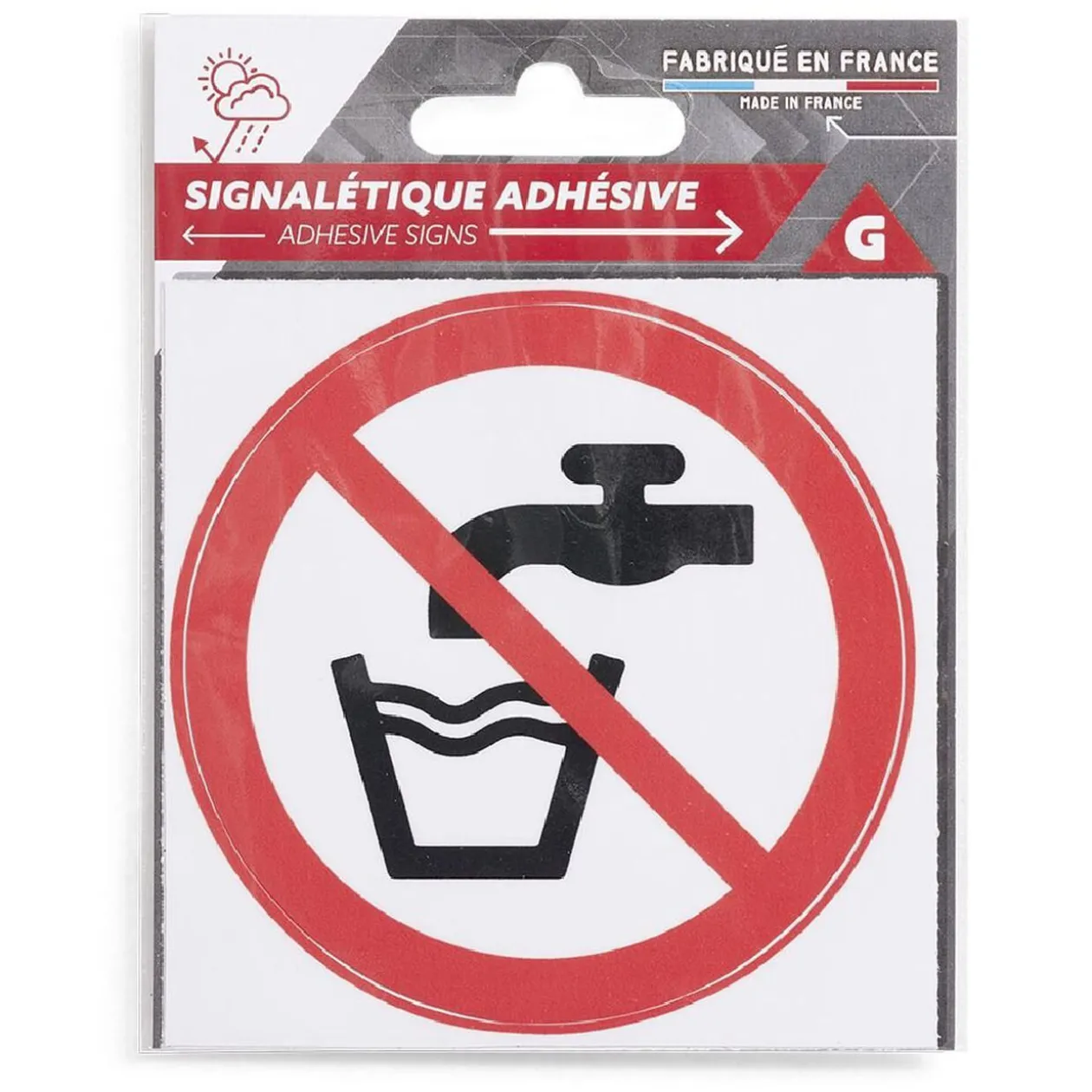 Signalétique adhésive "Eau non potable" - 8x8 cm