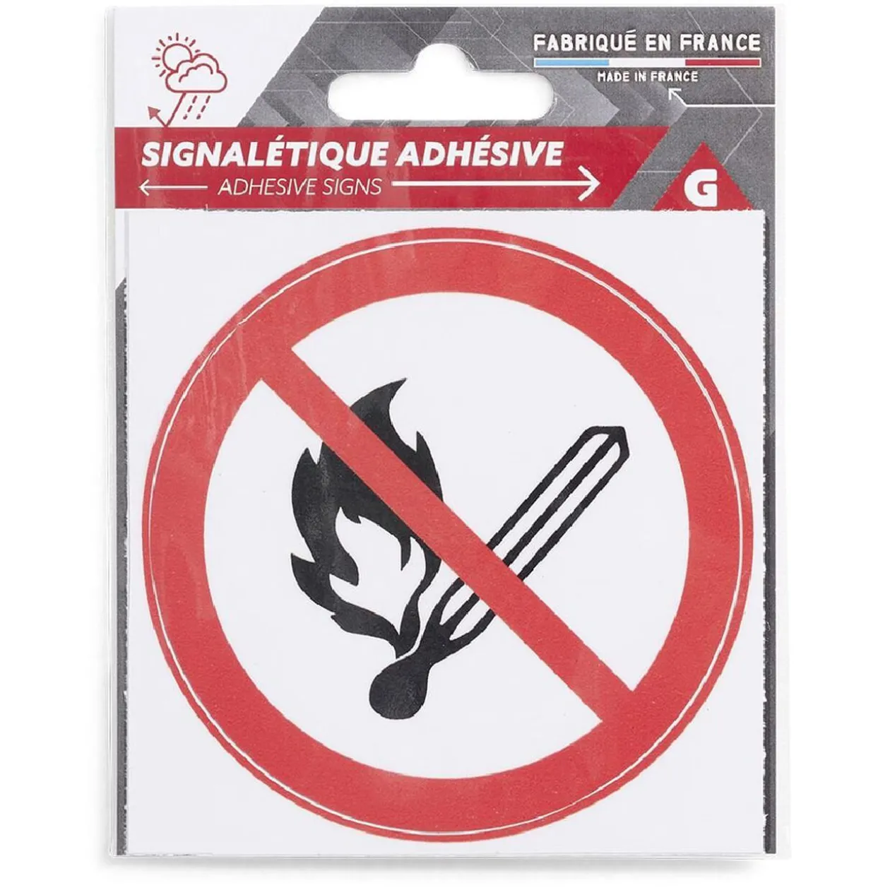 Signalétique adhésive "Flamme interdite" - 8x8 cm