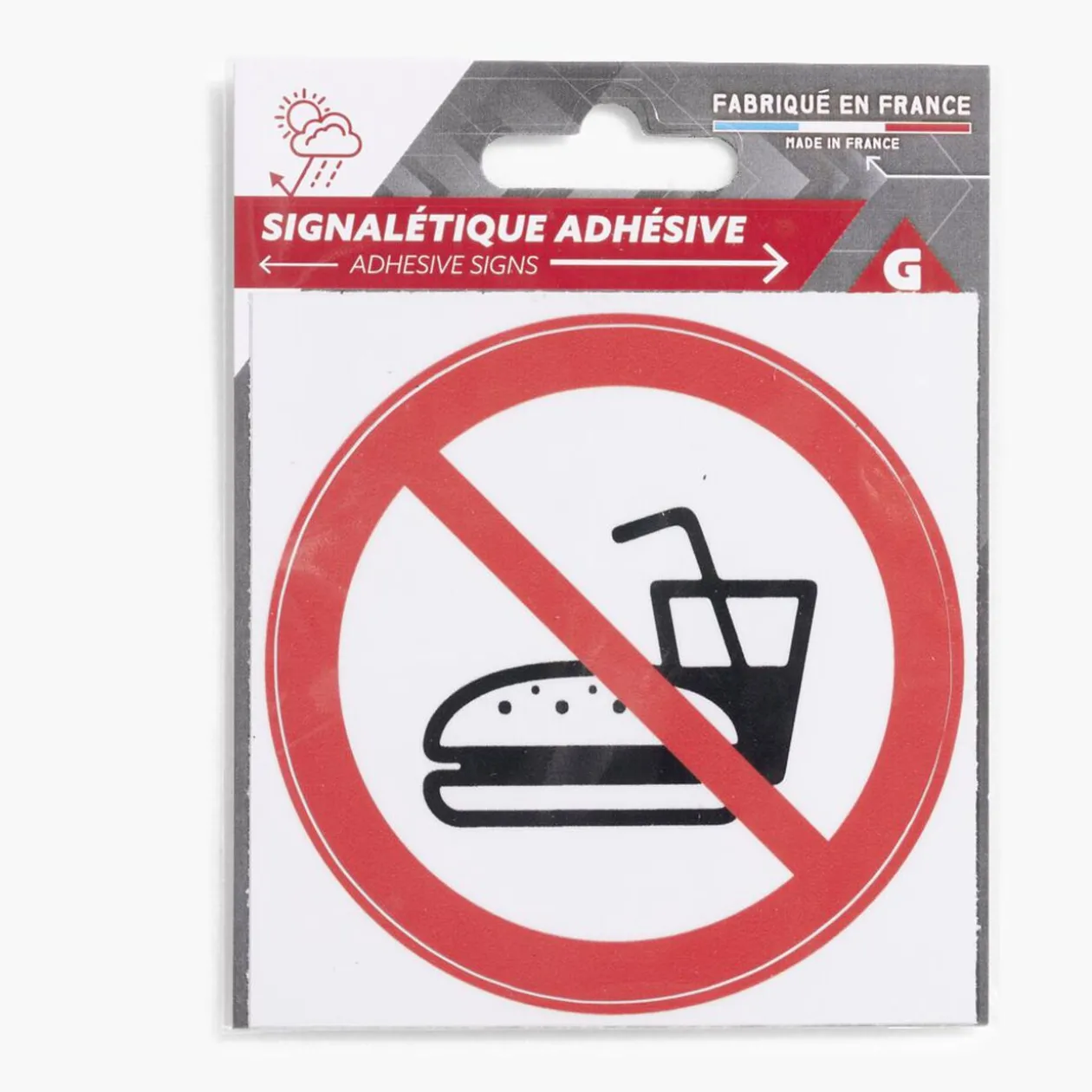 Signalétique adhésive "Interdiction de manger" - 8x8 cm