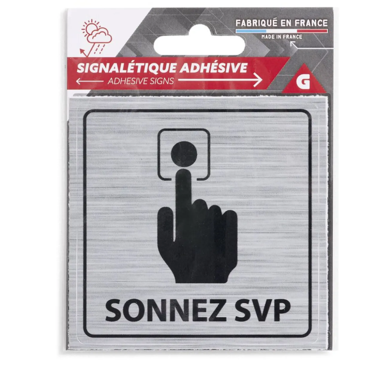 Signalétique adhésive "Sonnez svp" - 8x8 cm