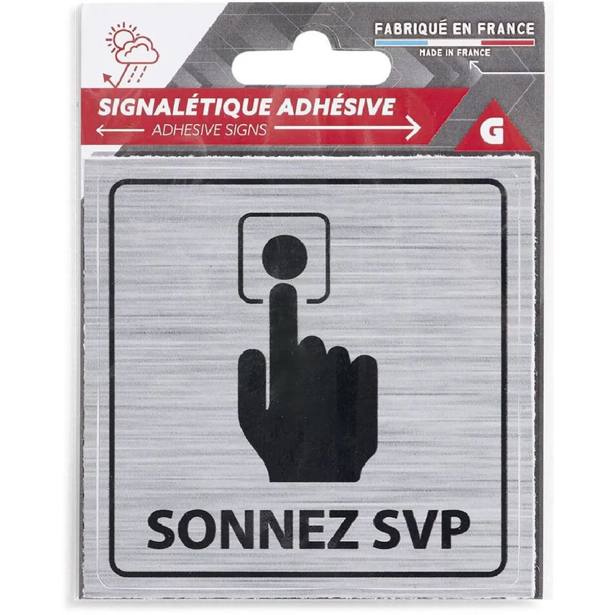 Signalétique adhésive "Sonnez svp" - 8x8 cm
