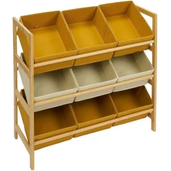 Structure bambou avec 9 panières de rangement polyester 65xH60x27cm