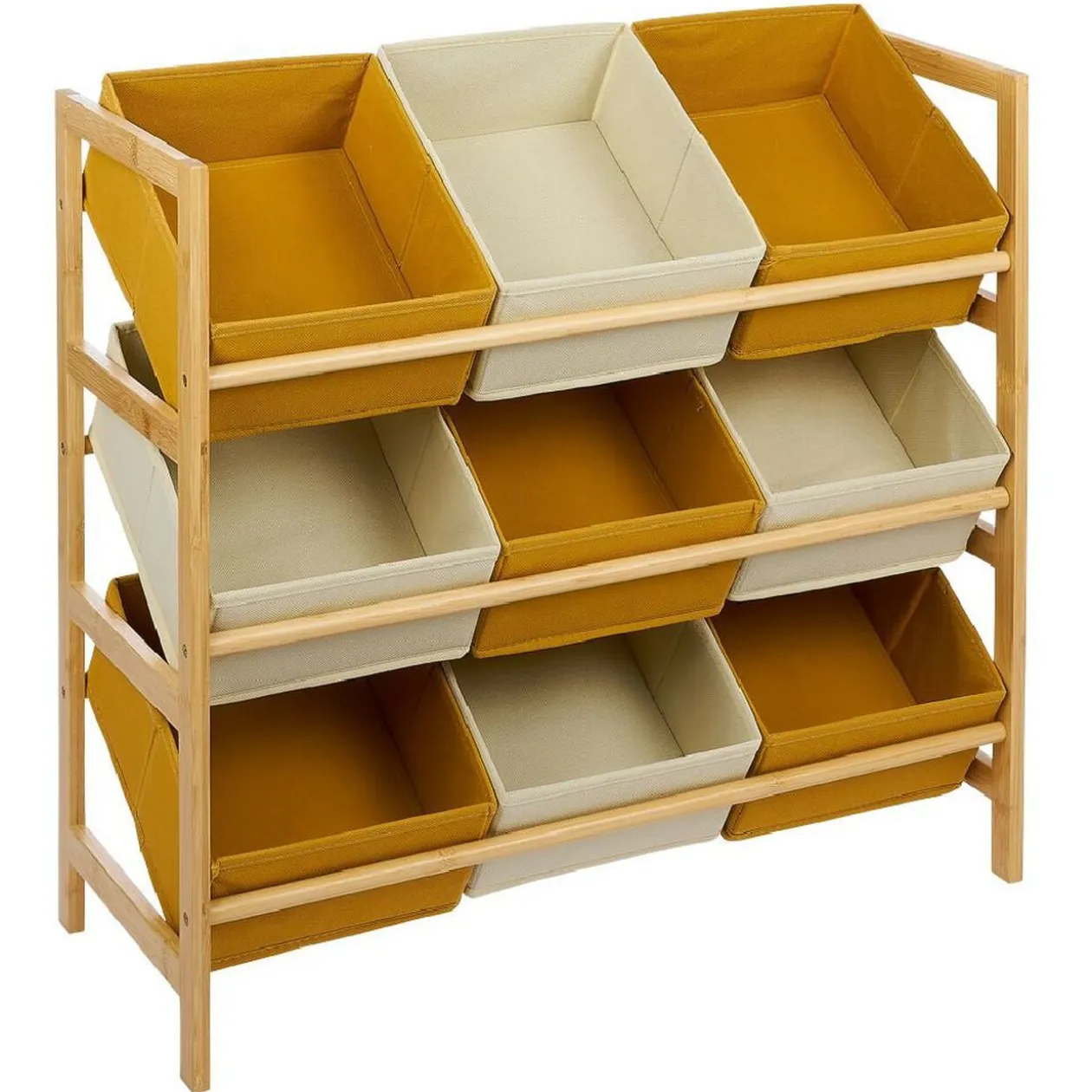 Structure bambou avec 9 panières de rangement polyester 65xH60x27cm