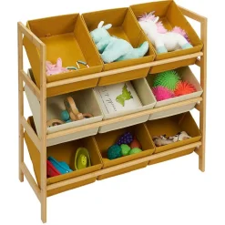 Structure bambou avec 9 panières de rangement polyester 65xH60x27cm