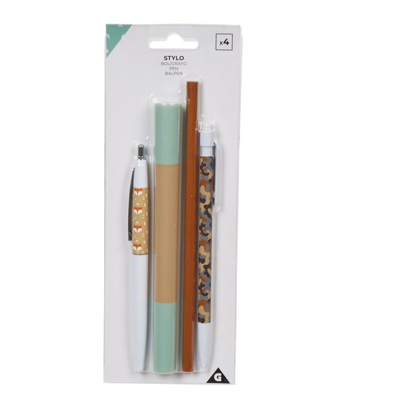 Stylo design militaire et motif renard x4