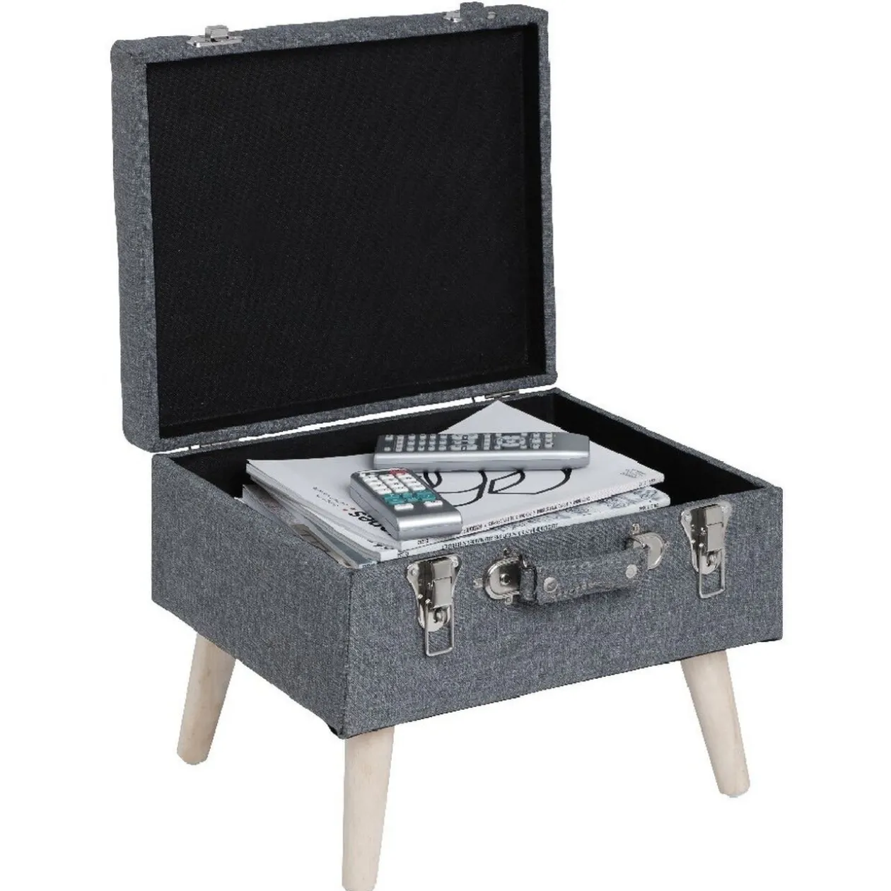 Tabouret Malory gris clair avec malle intégrée