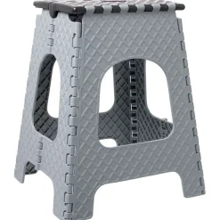 Tabouret marche pied pliant noir et gris H44 cm