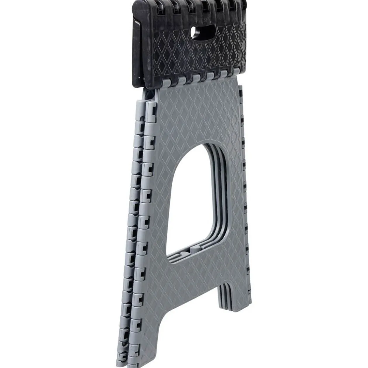 Tabouret marche pied pliant noir et gris H44 cm