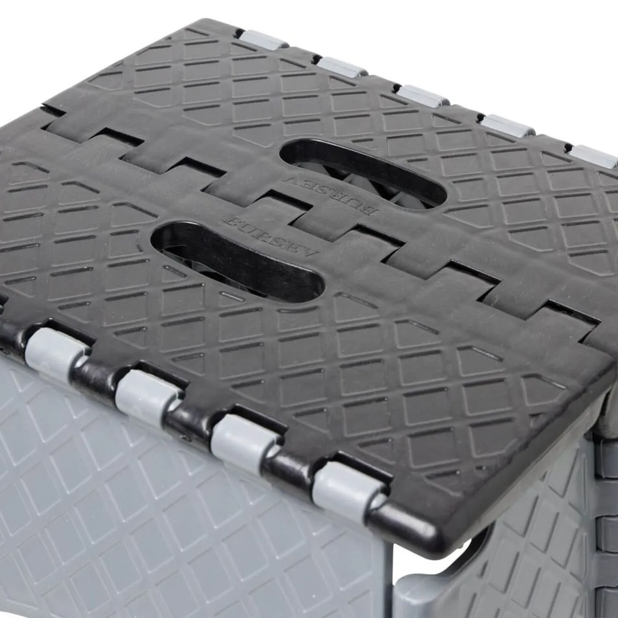 Tabouret marche pied pliant noir et gris H44 cm