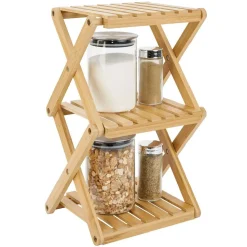 Étagère 3 niveaux pliable bambou naturel 22,1xH35,5x18,3cm