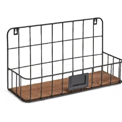 Étagère armature métal noir socle bois