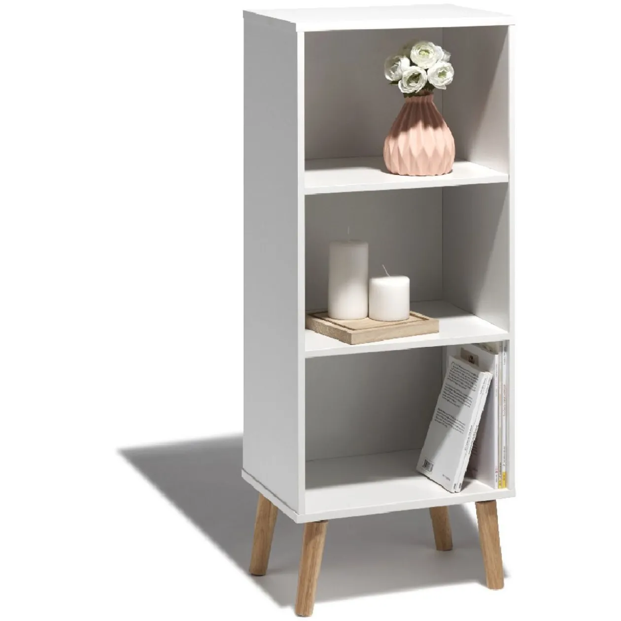 Étagère Bergen blanche 3 niveaux pieds naturel - L.41 x P.29 x H.99 cm