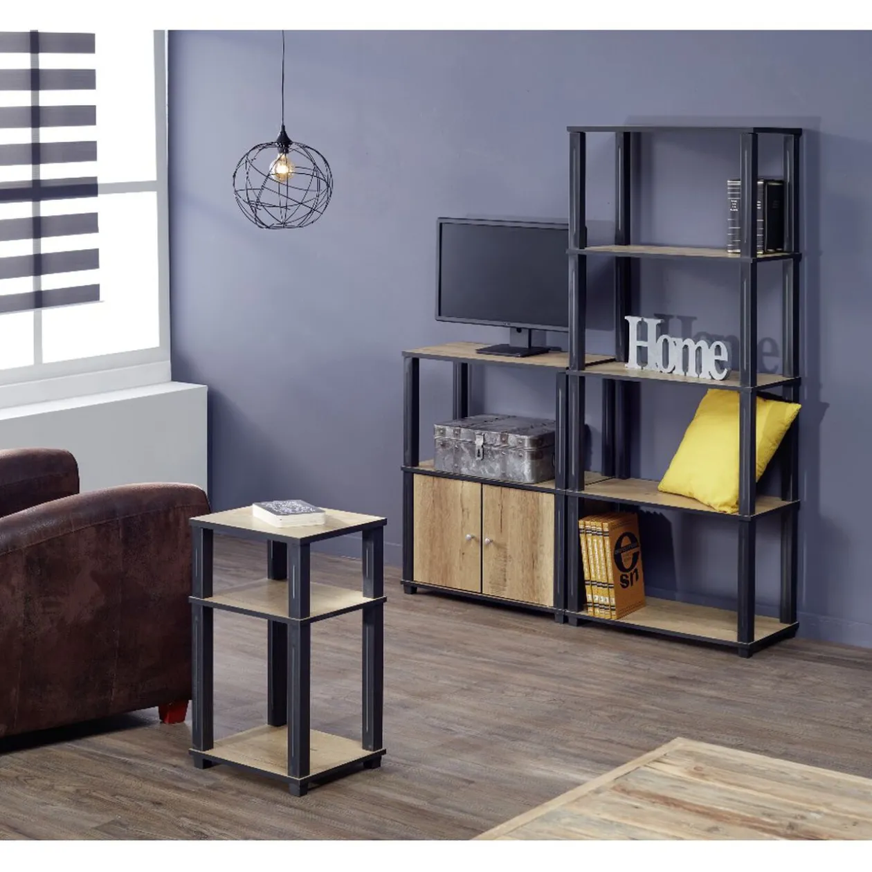 Étagère bois 5 niveaux naturel et noir