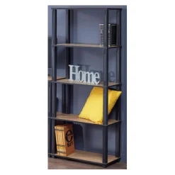 Étagère bois 5 niveaux naturel et noir