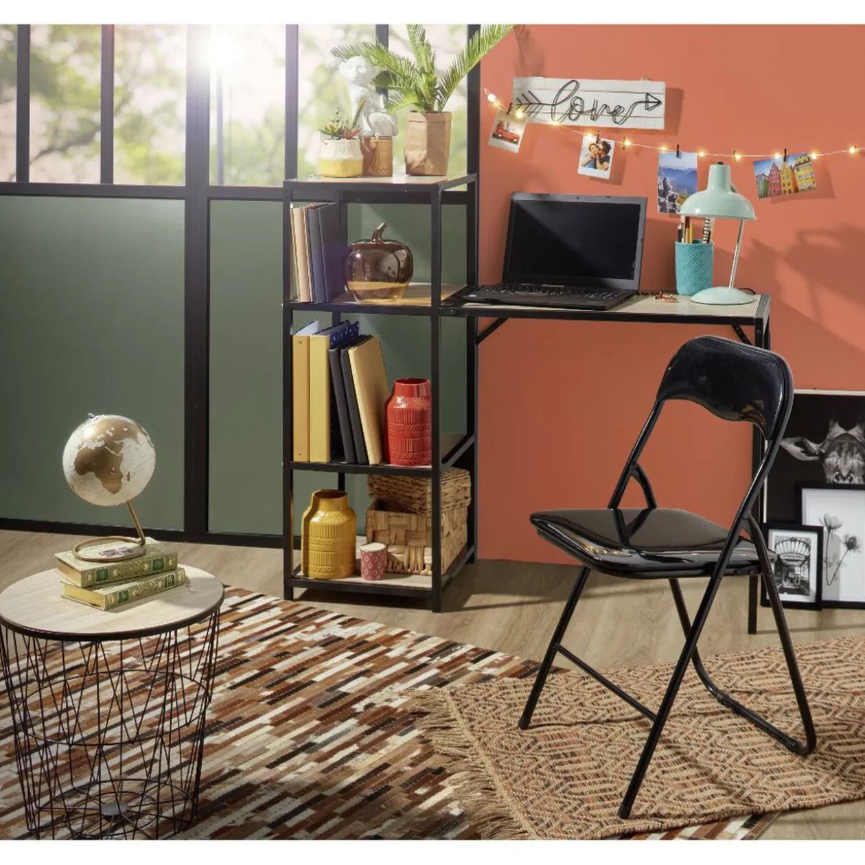 Étagère bureau table multi fonction acier noir naturel