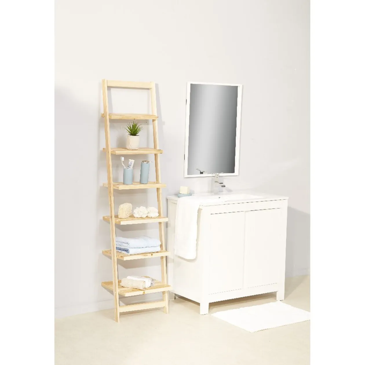 Étagère échelle de salle de bain pin naturel