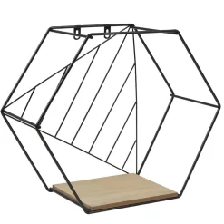 Étagère courbe géométrique ajourée métal noir et bois x3