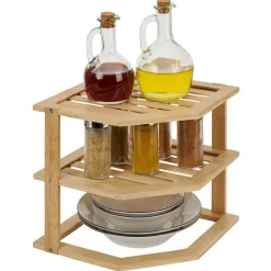 Étagère d'angle 2 niveaux en bambou 25x25xH23cm