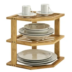 Étagère d'angle en bambou 3 niveaux
