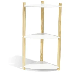 Étagère d'angle en pin blanc et naturel 3 niveaux