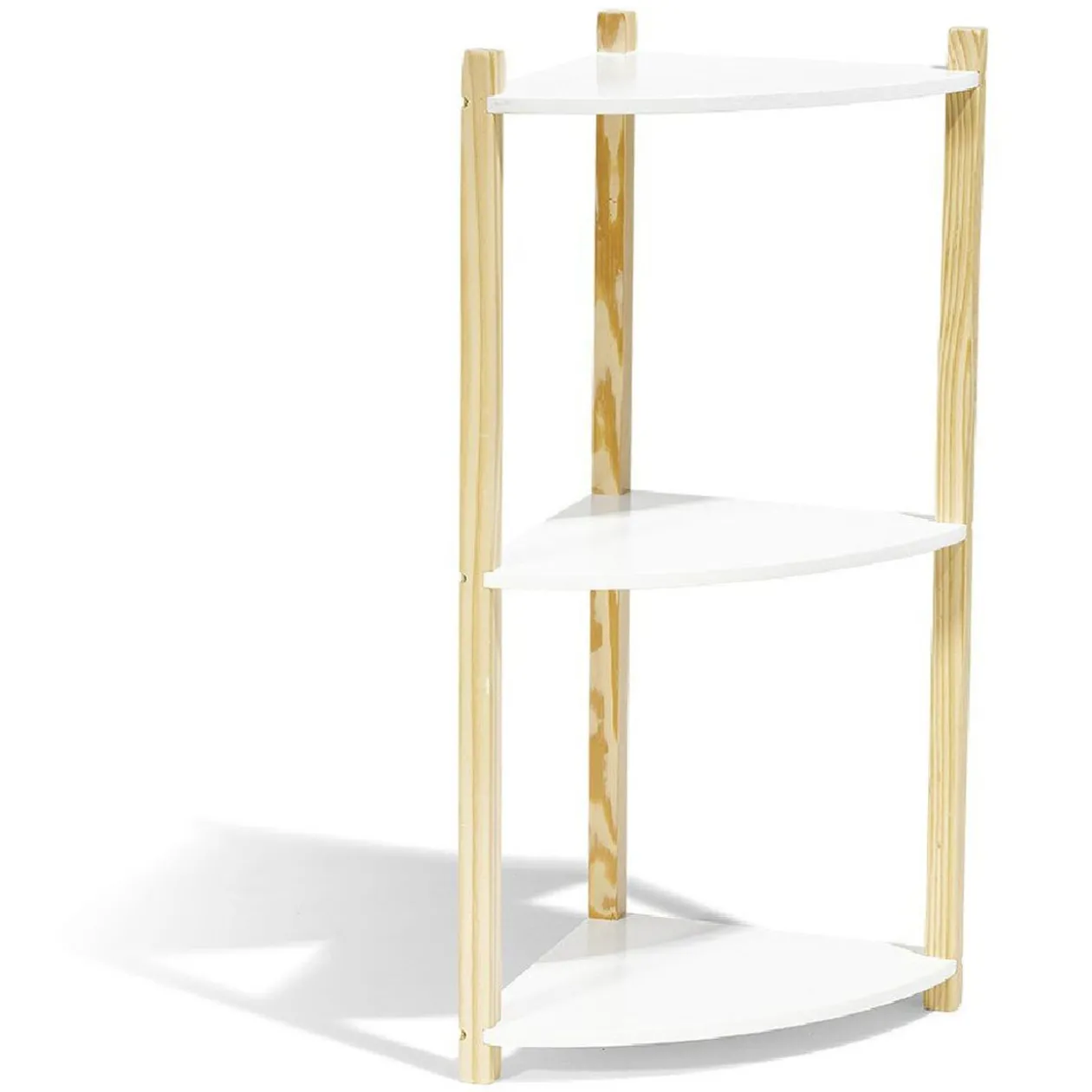 Étagère d'angle en pin blanc et naturel 3 niveaux
