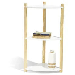Étagère d'angle en pin blanc et naturel 3 niveaux