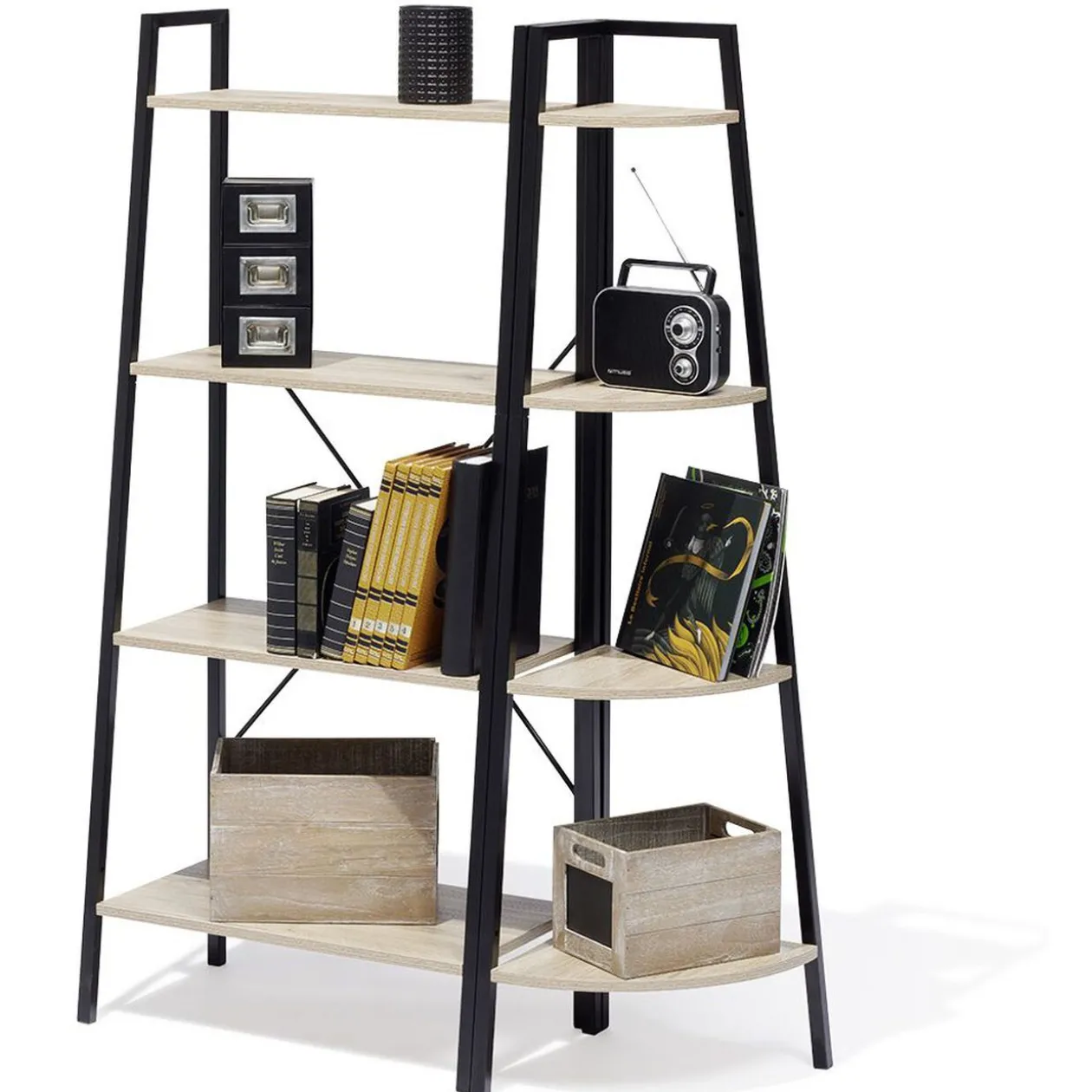 Étagère d'angle New York 4 niveaux métal et bois - 35x35xH135cm