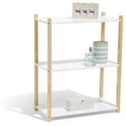 Étagère en pin blanc et naturel 3 niveaux