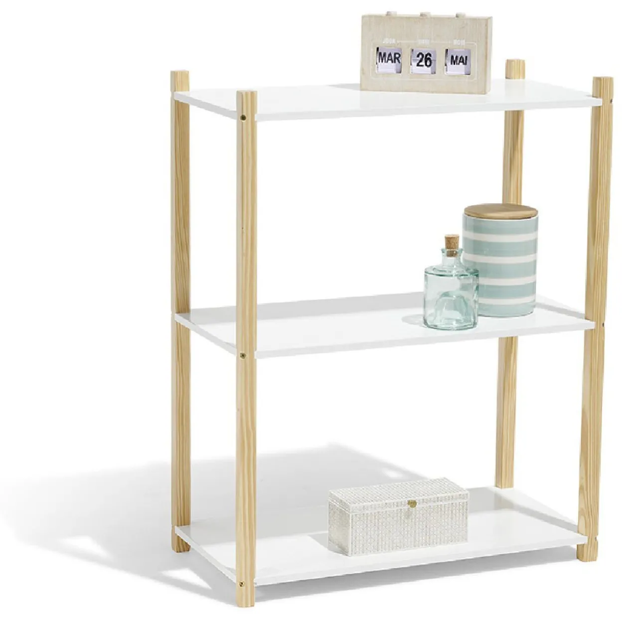 Étagère en pin blanc et naturel 3 niveaux