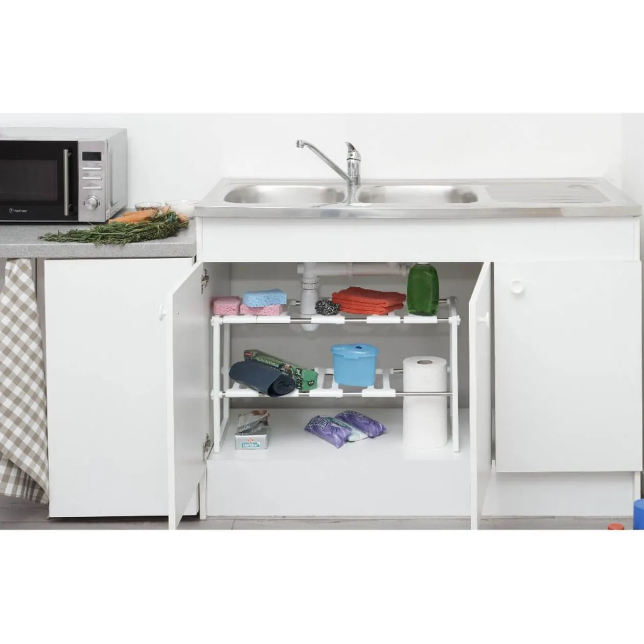 Étagère modulable dessous d'évier 2 niveaux