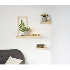 Étagère murale d'angle bois beige