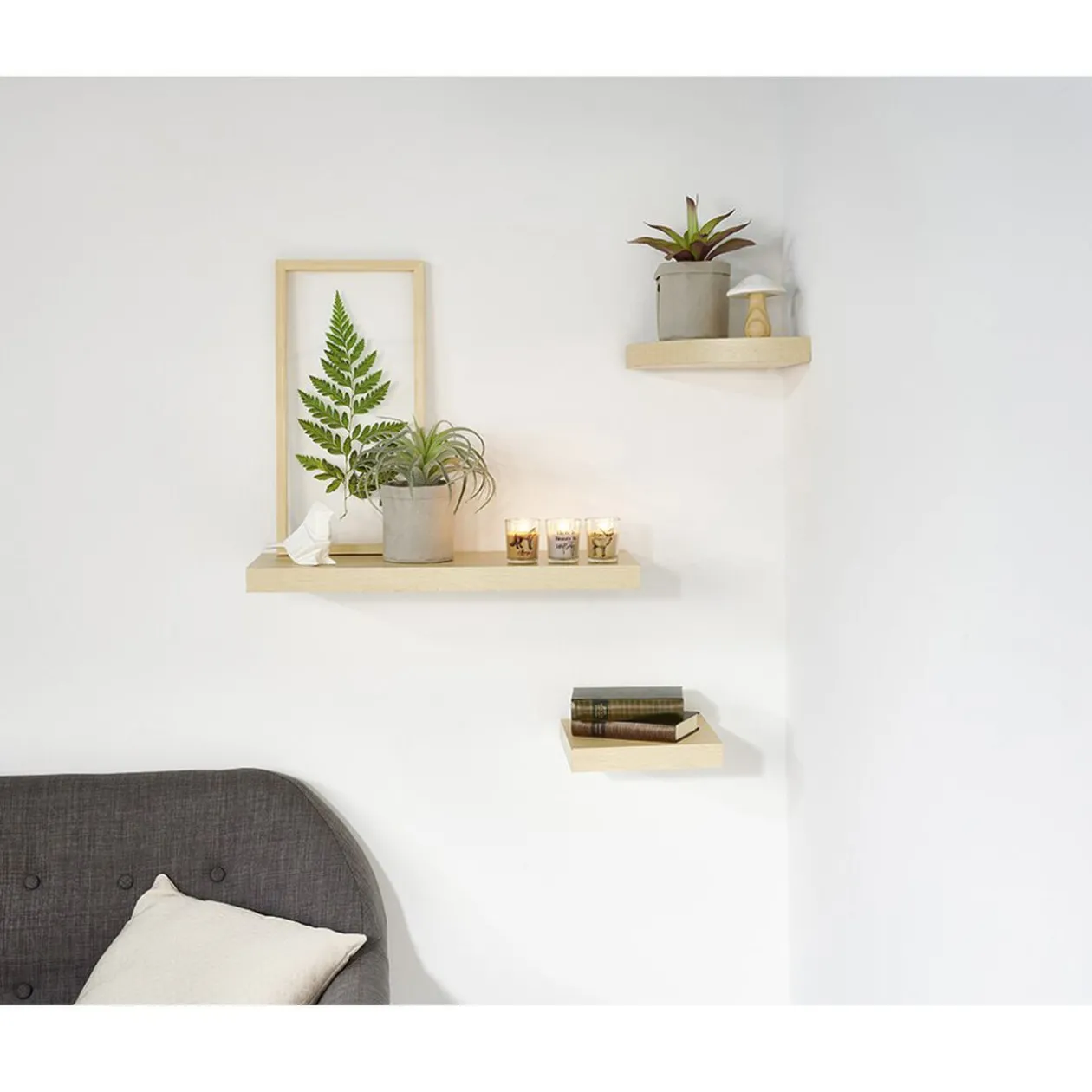 Étagère murale d'angle bois beige