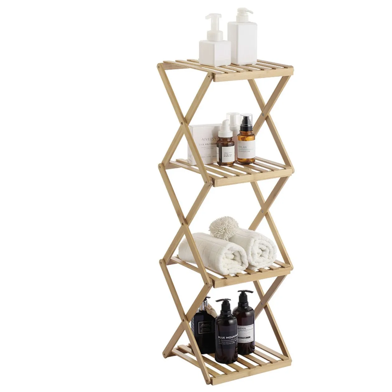 Étagère pliable en bambou 4 niveaux H91cm