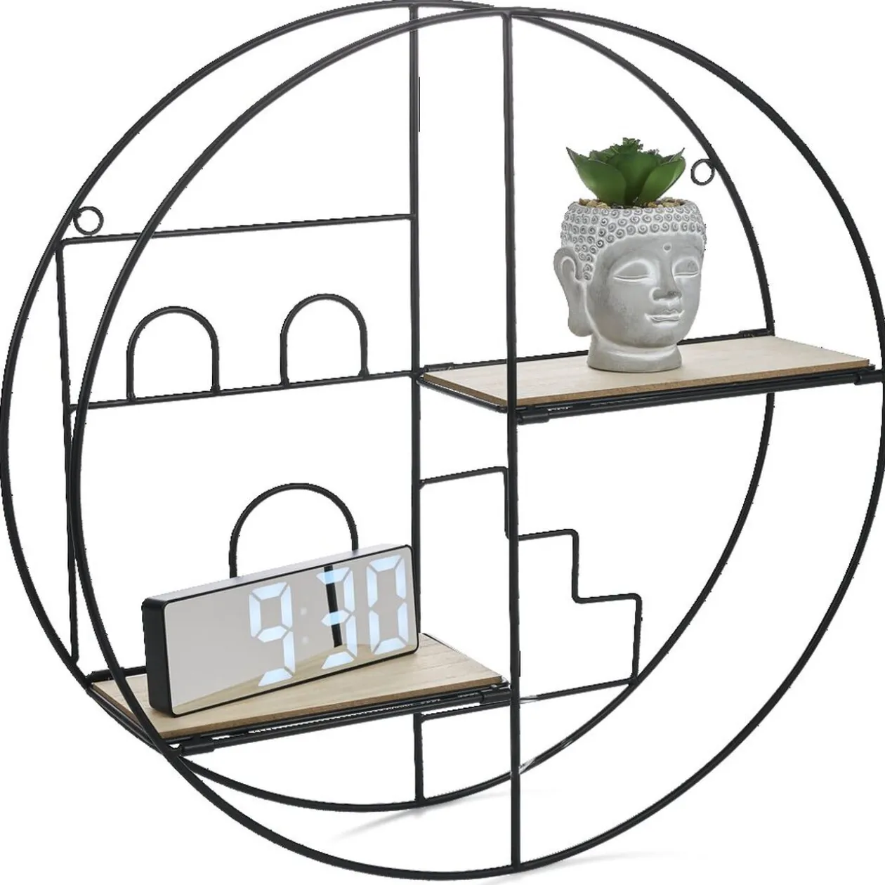 Étagère pliante ronde métal et bois Ø45x11cm