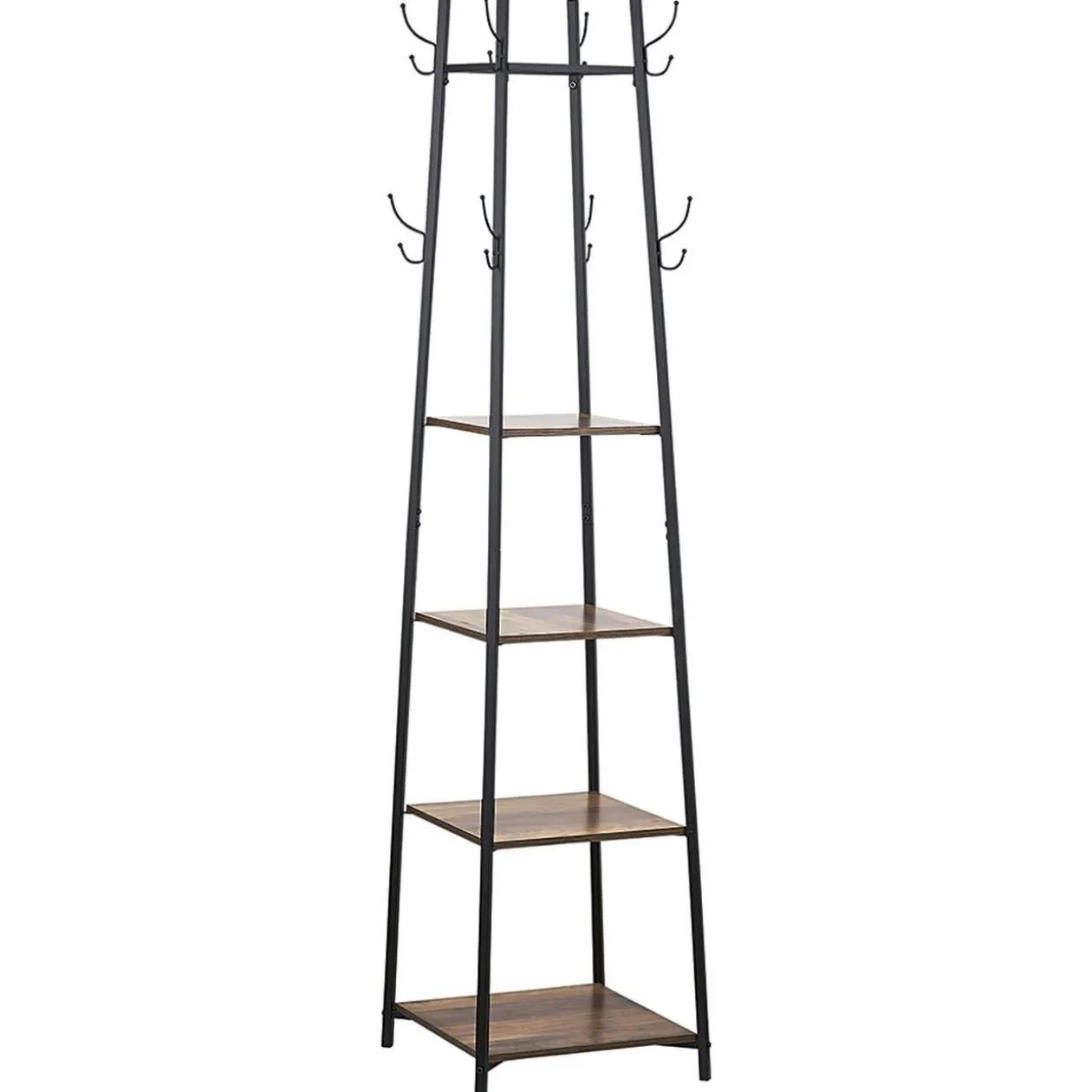 Étagère portant 5 niveaux 8 crochets métal et bois