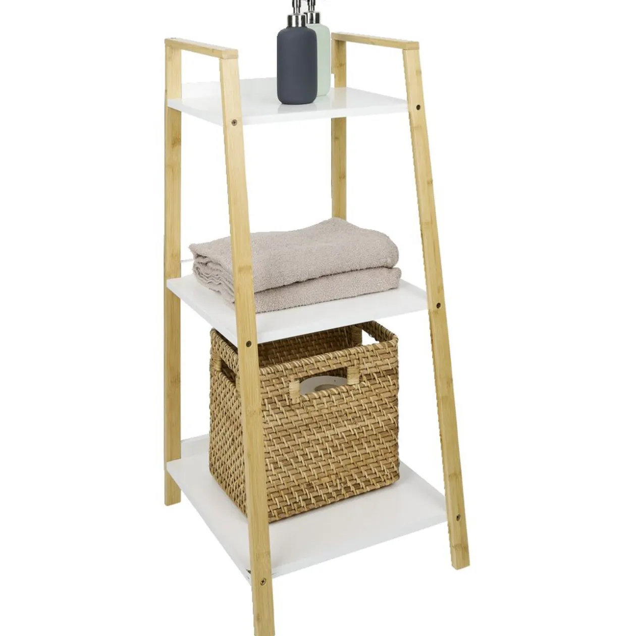 Étagère salle de bain 3 niveaux bambou 34,5x36xH76cm