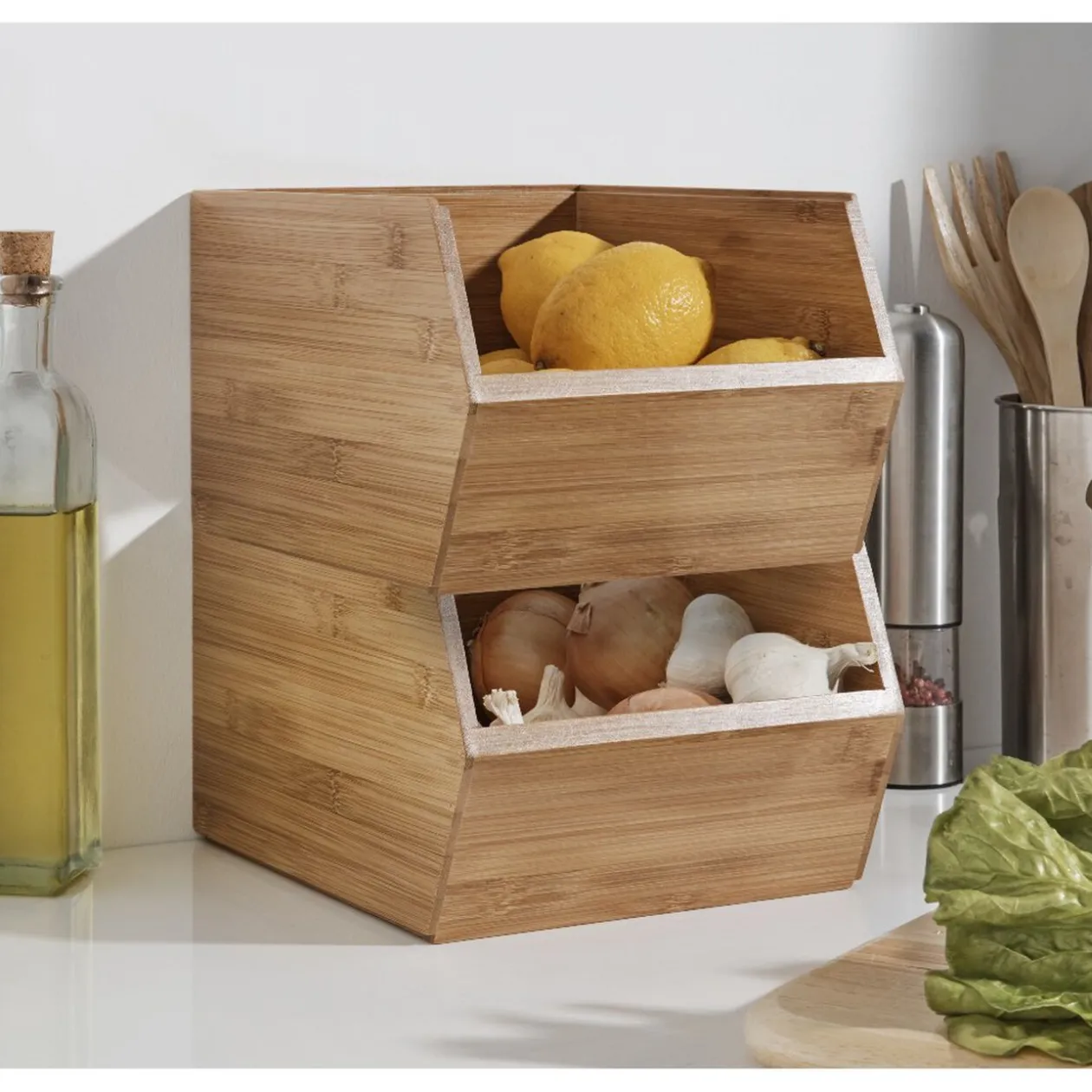 Étagère superposable en bambou marron