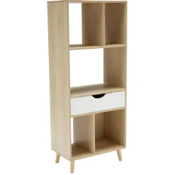 Étagère sur pieds 5 compartiments 1 tiroir blanc naturel