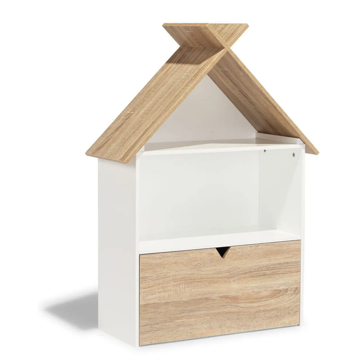 Étagère Woody blanche et bois clair 1 tiroir 2 niches