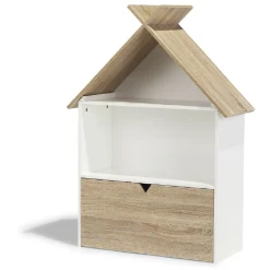 Étagère Woody blanche et bois clair 1 tiroir 2 niches