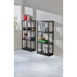 Étagères noires en plastique 4 niveaux x2