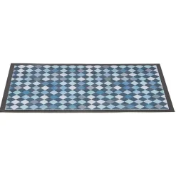 Tapis anti poussière rectangulaire motif losange bleu et blanc
