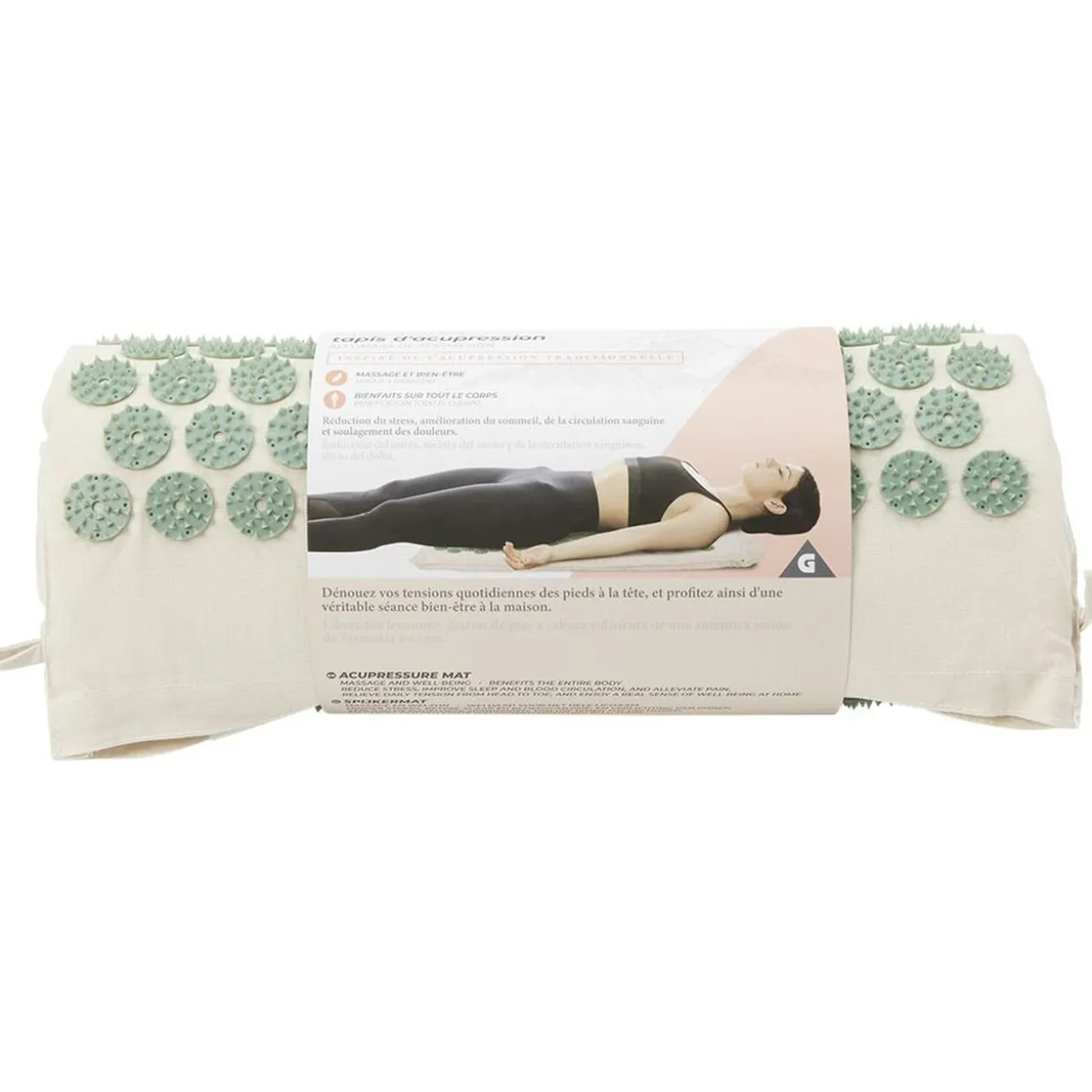 Tapis d'acupression beige et vert