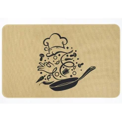 Tapis de cuisine effet lin motif cuisine 80x50 cm