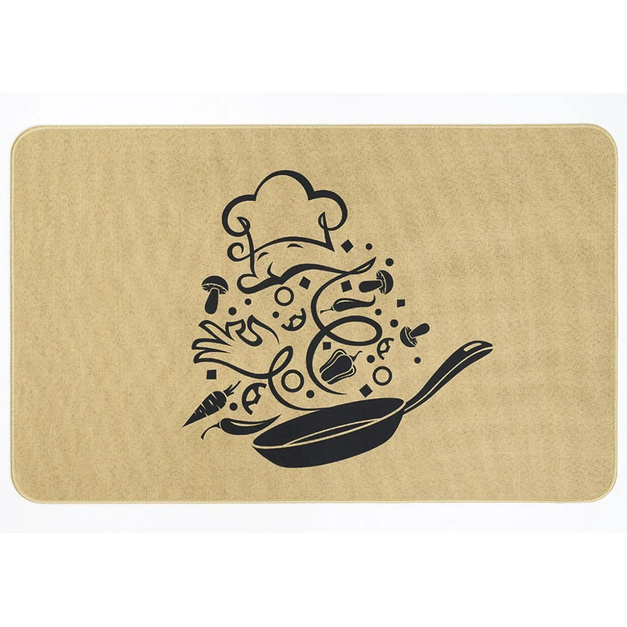 Tapis de cuisine effet lin motif cuisine 80x50 cm
