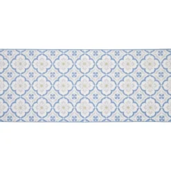 Tapis de cuisine imprimé carreau de ciment bleu et blanc 120x50cm