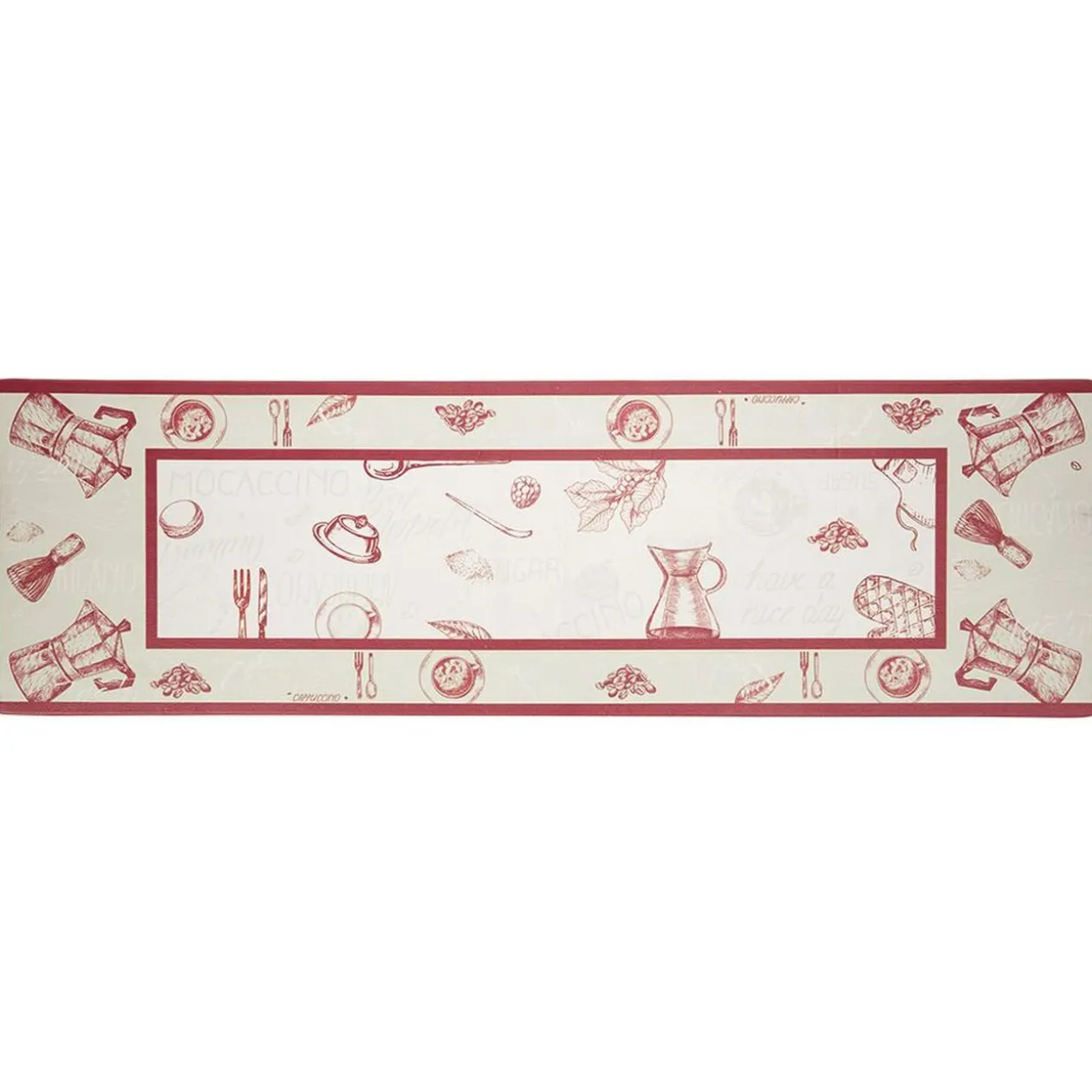 Tapis de cuisine imprimé rouge et blanc 150 x 45 cm